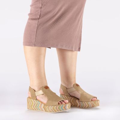 7. Women's beige wedge sandals Rieker 69472-60