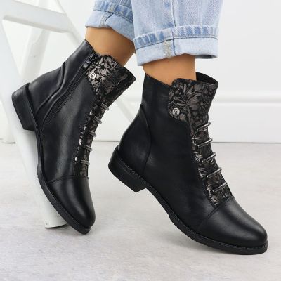 5. Women’s Black Floral Ankle Boots Jezzi ASA62-16