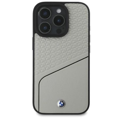 3. BMW Sign Leather Textured and Line MagSafe iPhone 16 Pro Case - Gray