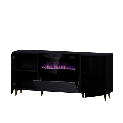 2. PAFOS chest of drawers with electric fireplace 180x42x82 black matt