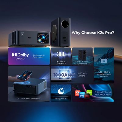 11. Yaber K2s Pro LCD FullHD 1080p Multimedia Projector with JBL Speakers and Subwoofer - Black