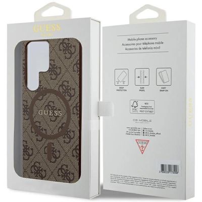 8. Guess 4G Collection Leather Metal Logo MagSafe Case for Samsung Galaxy S24 Ultra - Brown