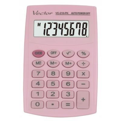 Vector KAV VC-210 PK Pocket Calculator, 8-digit, 64x98.5mm, light pink