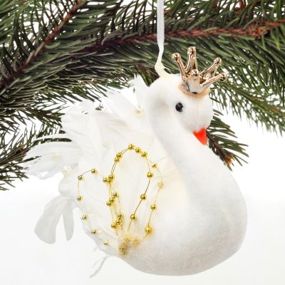 SWAN DECORATIVE HANGING BAUBLE 17CM GOLDEN WINGS