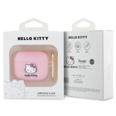 3. Hello Kitty Silicone 3D Kitty Head case for AirPods 3 - pink