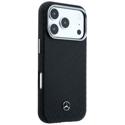 4. Mercedes Leather Semi Wrap Wood Effect MagSafe Case for iPhone 17 Pro Max - Black