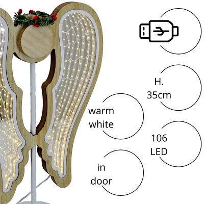 3. DECORATIVE ANGEL WINGS WOODEN 106 LED INFINITY 37CM USB LUCA