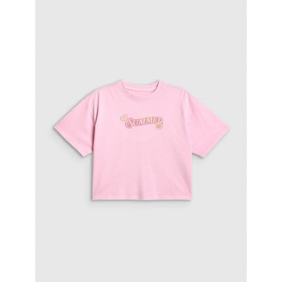 5. Girls' boxy T-shirt with print 4F 4FJRAW26TTSHF4324-056S