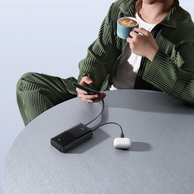 9. Baseus Bipow 2 20000mah 20W Powerbank with Digital Display with Built-in USB-C Cable - Black