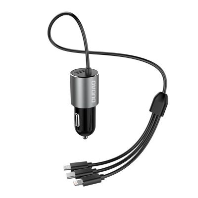 6. Dudao 3in1 USB car charger 3,4 A built-in cable Lightning / USB Type C / micro USB black (R5ProN black)