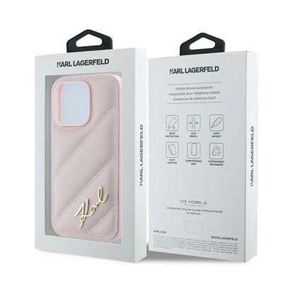 8. Karl Lagerfeld Diagonal Quilted Script case for iPhone 14 Pro - pink