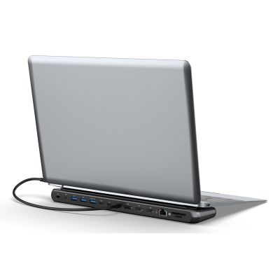 3. 12-port USB-C docking station, max. 8K/30Hz with HDR, HDMI, DP, max. 3 monitors (MST), USB-C 3.2 Gen2, Gigabit Ethernet, SD/Micro SD, Audio, PD 100W