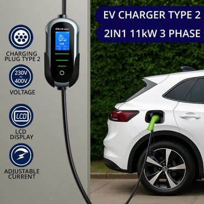 3. Qoltec Portable EV and Hybrid Vehicle Charger with 2-in-1 Adjustable Charging Type 2 | 11 kW | 400 V | CEE 16 A | Wi-Fi | TUYA | SMART LIFE | LCD | Portable | Wallbox | 5 m