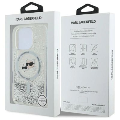 8. Karl Lagerfeld Liquid Glitter Karl & Choupette Head Magsafe Case for iPhone 16 Pro Max - Clear