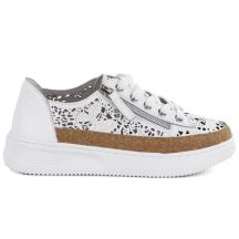 Women's leather openwork zipper shoes, white Artiker 58C1250