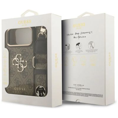9. Guess 4G Big 4G Classic Logo Big Strap Metal Buttons Case for iPhone 17 Pro Max - Brown