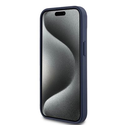 5. DKNY Leather Mono Stripe & Metal Logo case for iPhone 15 / 14 / 13 - blue