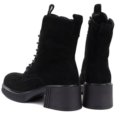 5. Women's leather ankle boots with a block heel and platform, black Vinceza 67009