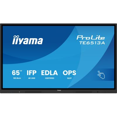 2. iiyama TE6513A-B2AG signage display Interactive flat panel 163.8 cm (64.5") Wi-Fi 500 cd/m2 4K Ultra HD Black Touchscreen Embedded processor Android 24/7