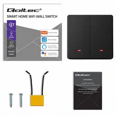 11. QOLTEC LIGHT ON/OFF SWITCH | 2-CHANNEL | WI-FI | TIMER | TUYA | BLACK