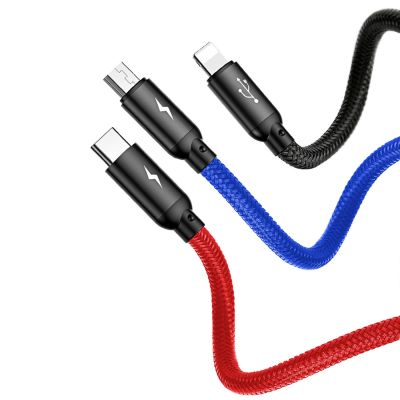 6. Baseus Three Primary Colors 3in1 USB-A - micro USB / Lightning / USB-C 3.5A cable 0.3 m - black