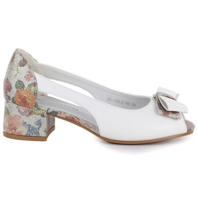 2. Open toe block heel pumps with bow, white Potocki 12812