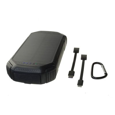 POWERNEED POWER BANK WITH SOLAR PANEL 20000MAH LI-POLY PV 1.5W QI 2A USB QC 3.0 LED POWER DELIVERY BLACK S20000C