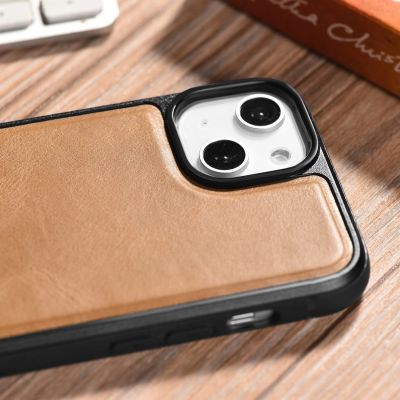 14. iCarer Leather Oil Wax case covered with natural leather for iPhone 14 Plus brown (WMI14220719-TN)