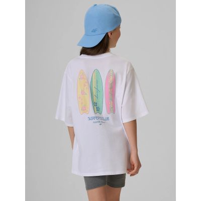 2. Girls' loose T-shirt with print 4F 4FJRSS26TTSHF3980-11S