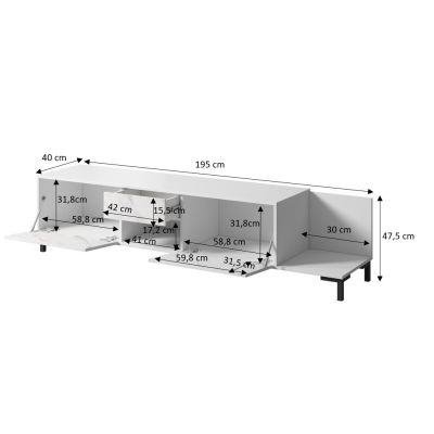 4. TV cabinet MARMO 2D1S1K 195x40xH47.5 white matt/white marble
