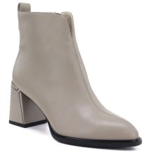 Women's beige leather high-heeled ankle boots Vinceza 67057