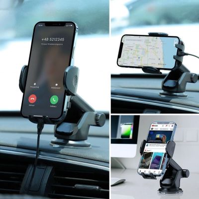 2. Joyroom car phone holder with telescopic extendable arm for dashboard and windshield black (JR-ZS259)
