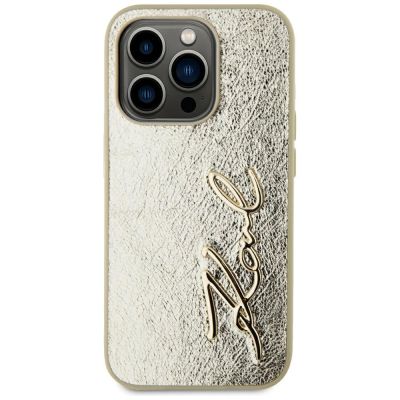 3. Karl Lagerfeld Wrinkled Metal Signature iPhone 15 Pro Case - Gold