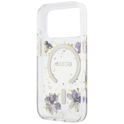 7. Guess Resin Flowers Glitter MagSafe Case for iPhone 18 Pro Max / 17 Pro Max - Purple