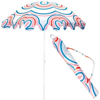 6. BEACH AND GARDEN UMBRELLA 160 CM BLUE AND PINK STRIP