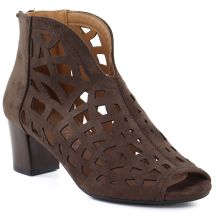 Women's suede ankle boots with openwork, open toe, brown M.Daszyński MR1954-15