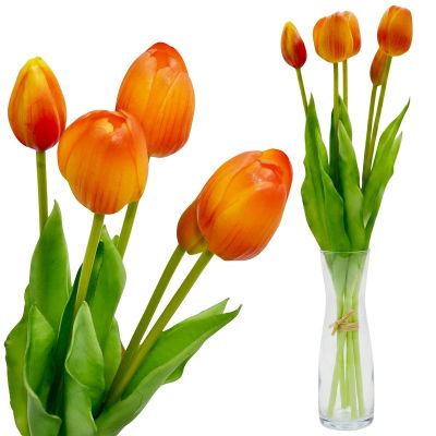 22. BOUQUET OF 5 ORANGE TULIPS 39 CM LIFE-LIKE SPRING DECORATION