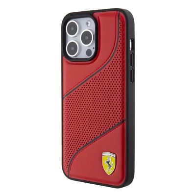 2. Ferrari Perforated Waves Metal Logo case for iPhone 15 Pro - red
