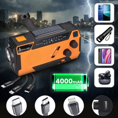 31. Extralink Solar Emergency Radio with Crank Dynamo Powerbank 4000mAh with SOS Flashlight SR-4000 Portable Analog Black, Orange
