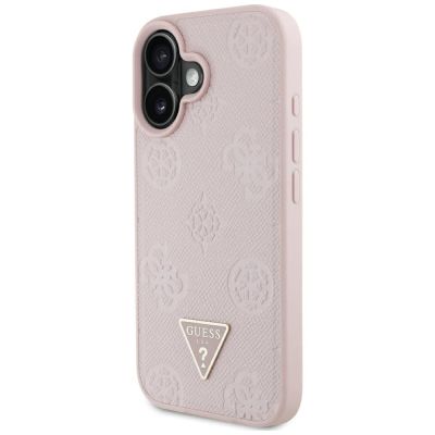2. Guess Grained Hot Stamp Peony Triangle Logo MagSafe iPhone 16 Case - Pink
