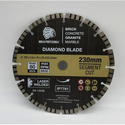 DIAMOND BLADE 230mm 25.4/22.23 SEGMENT TURBO CUT INDIAN PROFESSIONAL