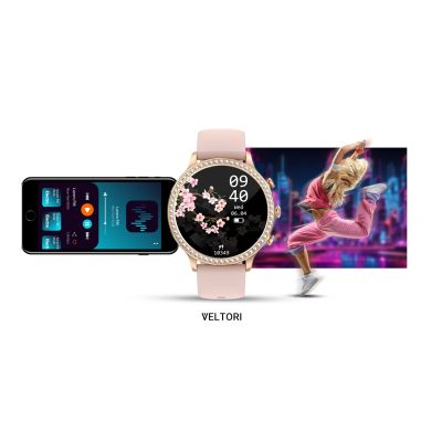 23. VELTORI VT310-1 Women's Smartwatch Gold Bracelet + Pink Silicone Strap