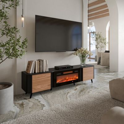 6. VOLARE TV cabinet 200x39x49 black/walnut + fireplace