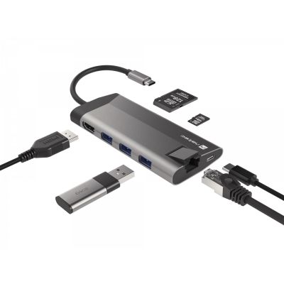 2. NATEC MULTIPORT ADAPTER FOWLER PLUS USB-C->USB 3.0 3X, HDMI 4K, USB-C PD, RJ45, MICRO SD NMP-1690