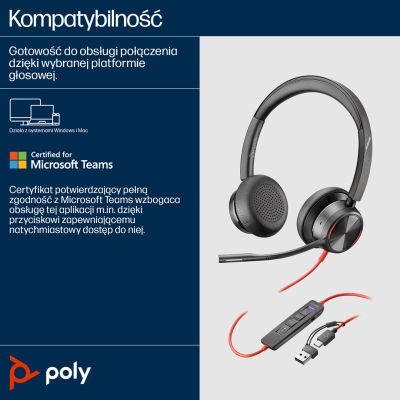 4. POLY Blackwire 8225 Stereo USB-C Headset + USB-C/A Adapter
