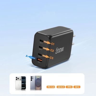 6. Tech-Protect NC200W-GaN 4-Port 200W Wall Charger - Black