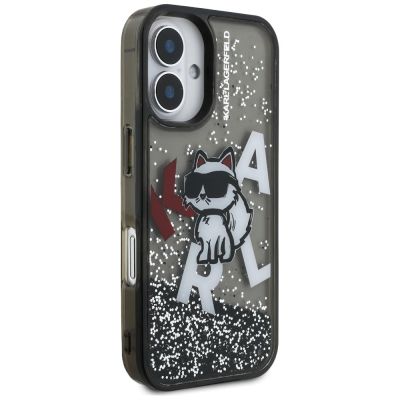 4. Karl Lagerfeld Liquid Glitter Choupette Logo iPhone 16 Case - Black