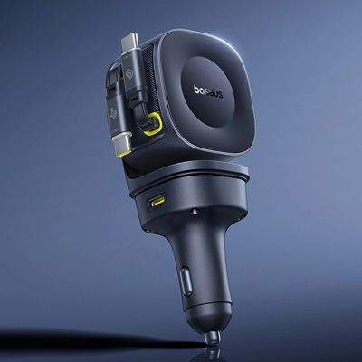 3. Baseus PrimeTrip VR2 Max 60W Car Charger with Retractable USB-C Cables - Black