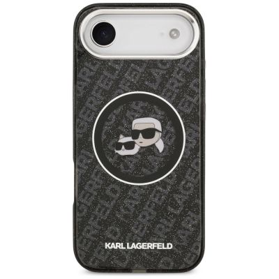3. Karl Lagerfeld IML Glitter Karl & Choupette Heads Logo MagSafe iPhone Air Case - Black
