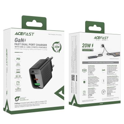 5. Acefast A78 Charger Network GaN USB-A / USB-C PD 20W - Black
